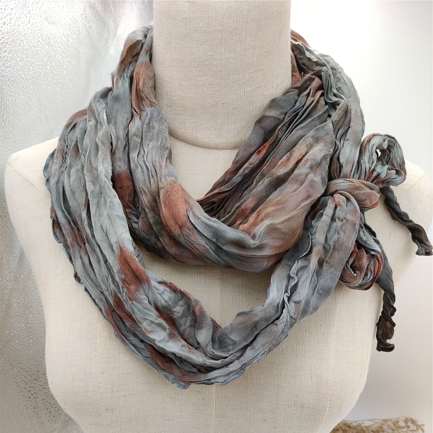 Women Scarf Irregular Tie Dye Warm Scarf Decorative Striped Winter