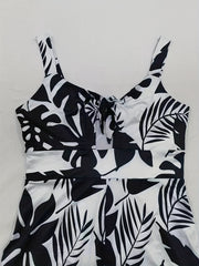 Leaf Print V Neck Cut Out Romper Jumpsuit