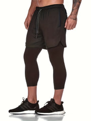 Men's 2-In-1 Running Shorts Quick Dry Athletic Shorts with Liner Leggings