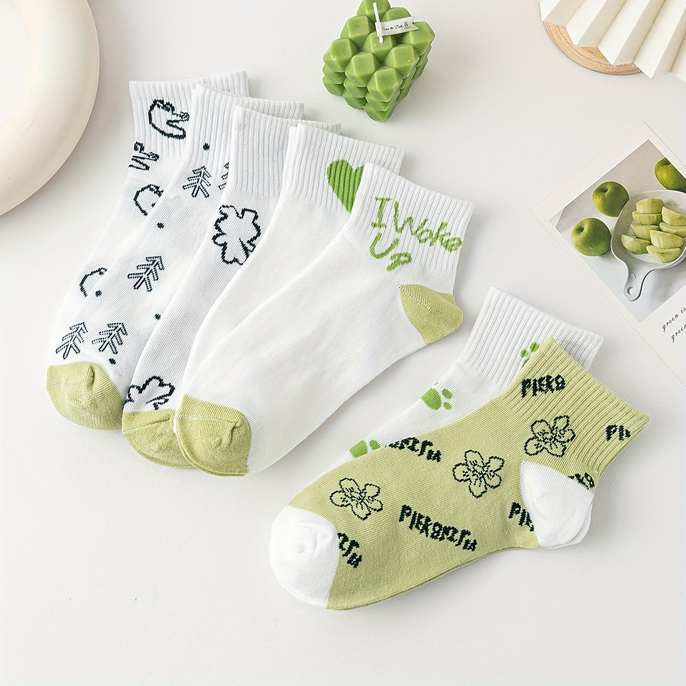 7 Pairs Cartoon Print Socks Women's Crew Stockings Hosiery