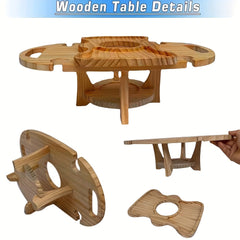 Wooden Foldable Table with Holder 2 in 1 for Camping and Garden Party