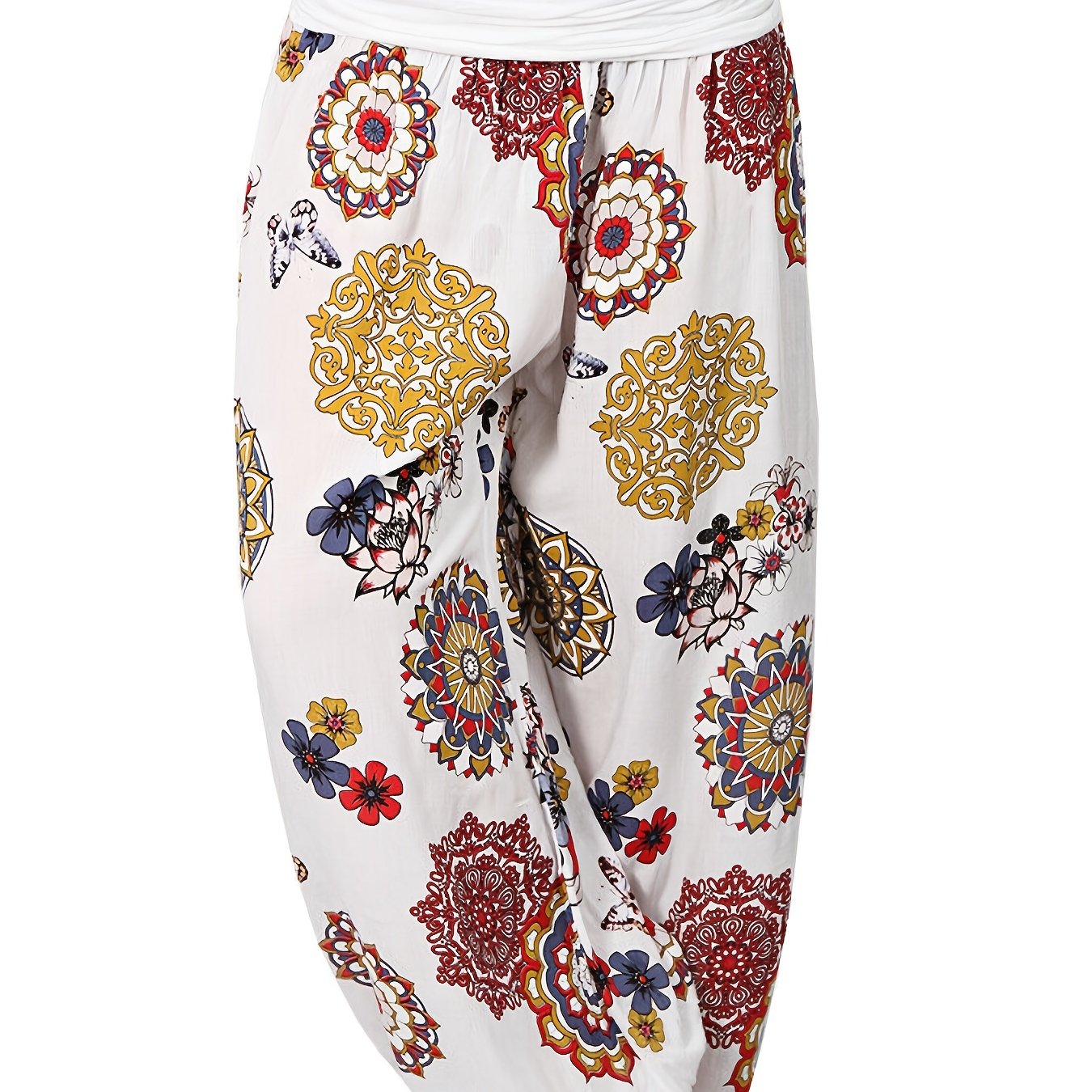 Boho Floral Print Harem Pants Elastic Waist Women's Clothing