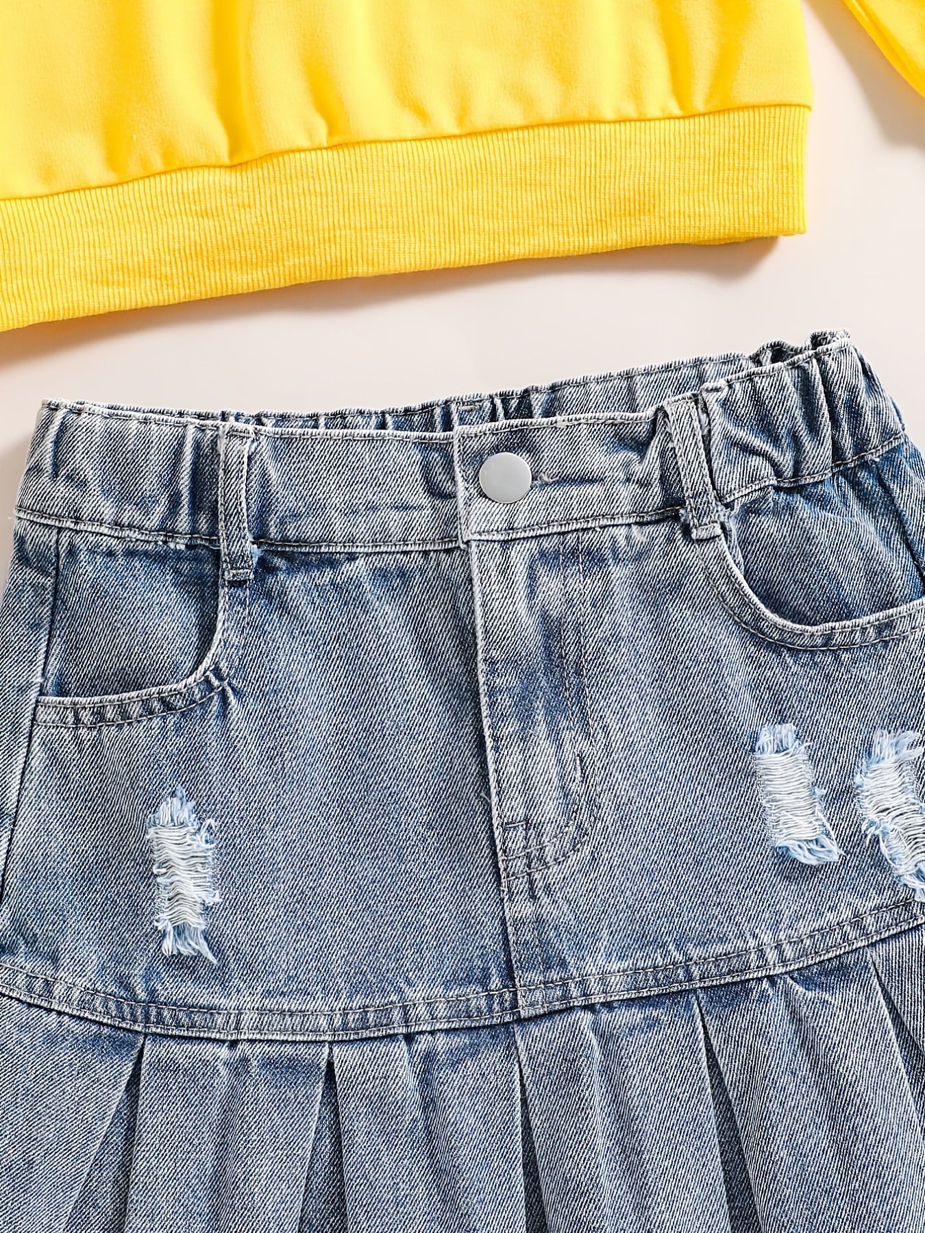 Girl's 2pcs Sweatshirt & Denim Skirt Set Letter Print Kid's Clothes
