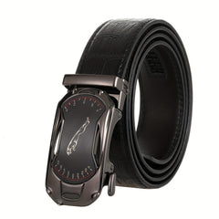 Stylish Men's Belt Black Leather Classic Buckle Casual Dress Waistband