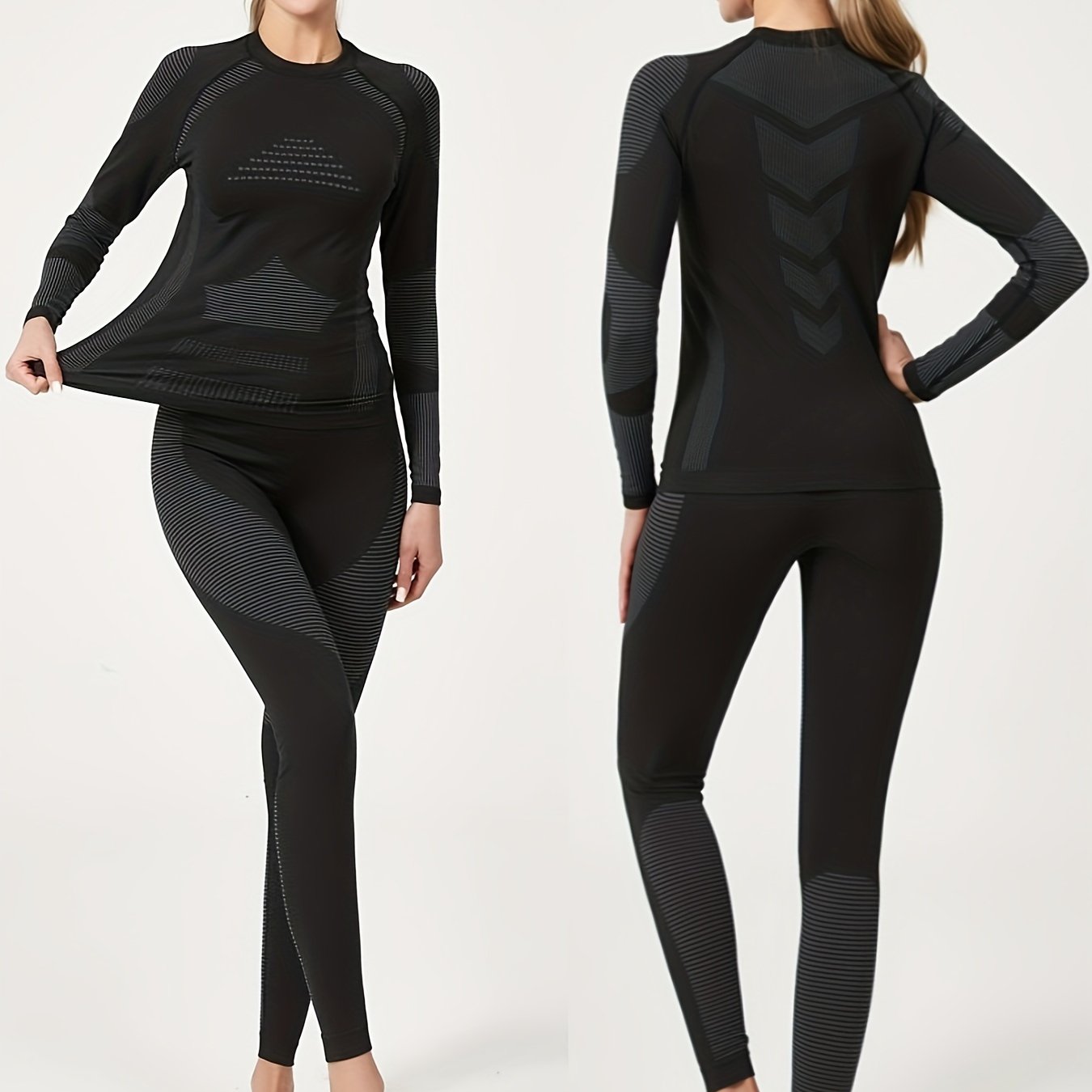 2pcs Thermal Underwear Set Long Sleeves Tops & Leggings Suit Women's Activewear