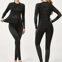 2pcs Thermal Underwear Set Long Sleeves Tops & Leggings Suit Women's Activewear