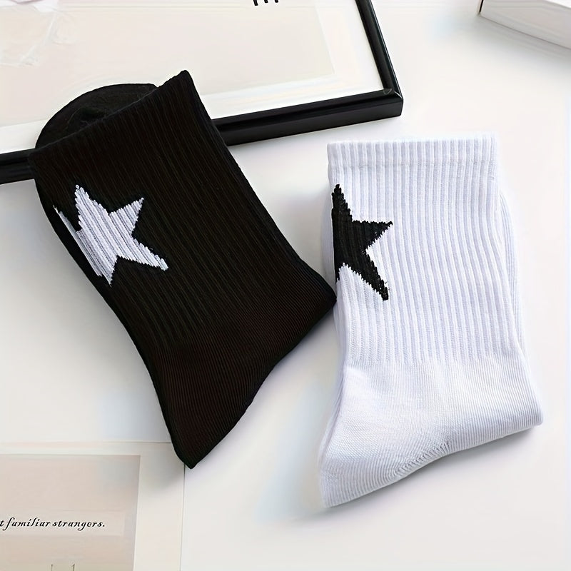 3 Pairs Star Print Socks, Mid Tube Women's Stockings