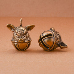 Brass Pig's Head Bell Keychain Lucky Zodiac Animal Pendant Gift