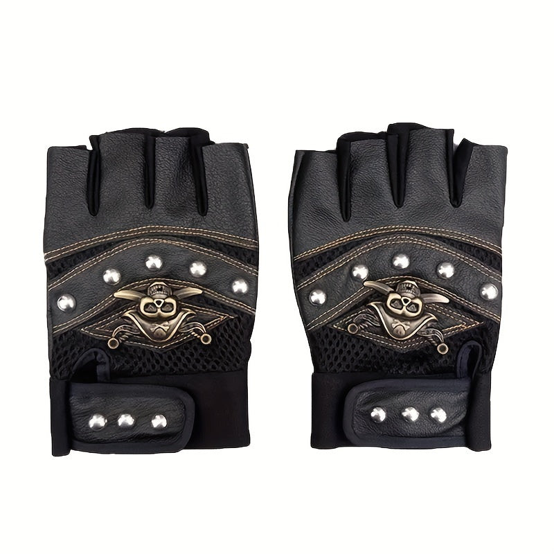 Leather Pirate Gloves Half Finger Cycling Sports Gloves