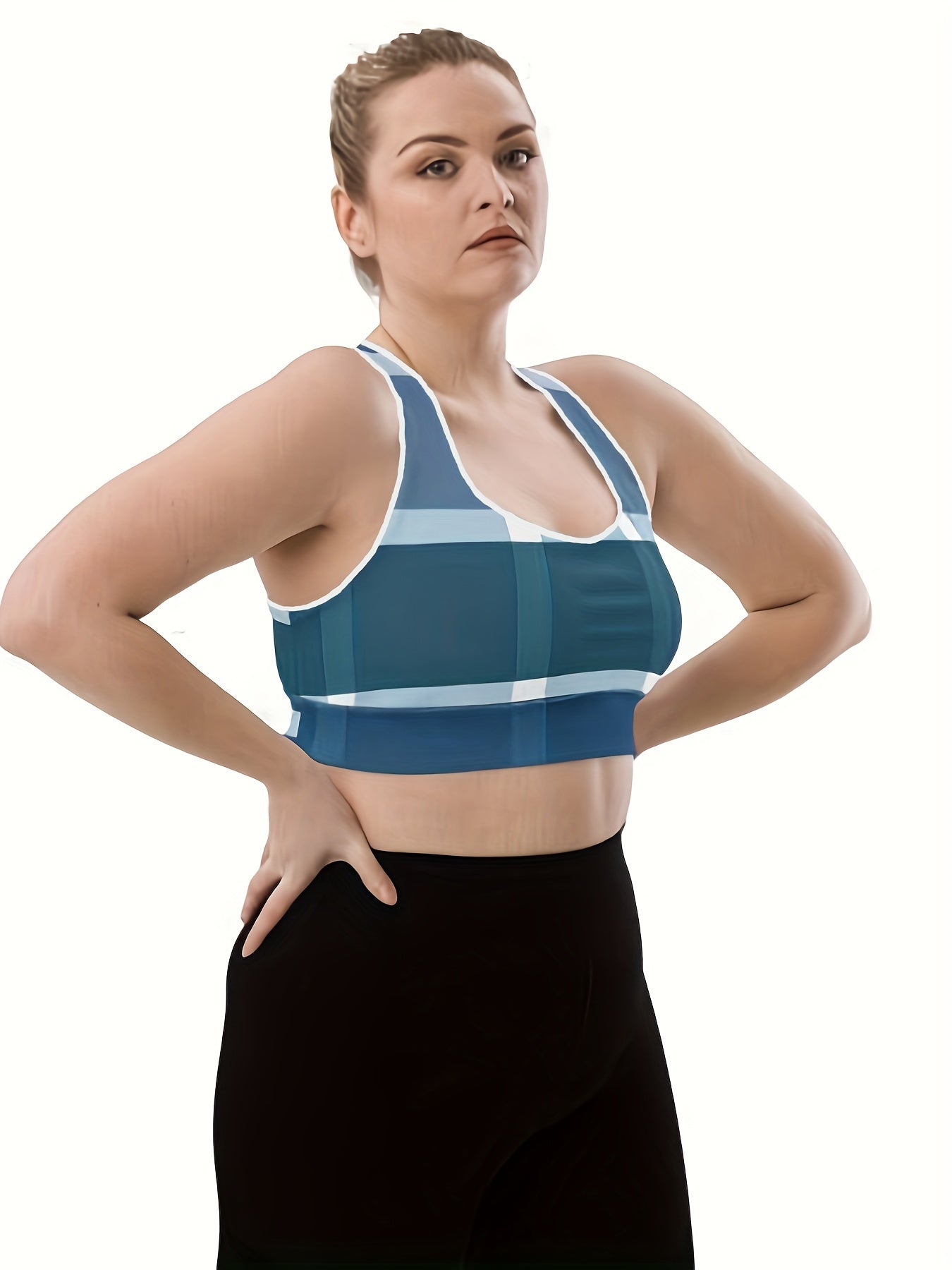 Plaid Print Round Neck Fitness Bra