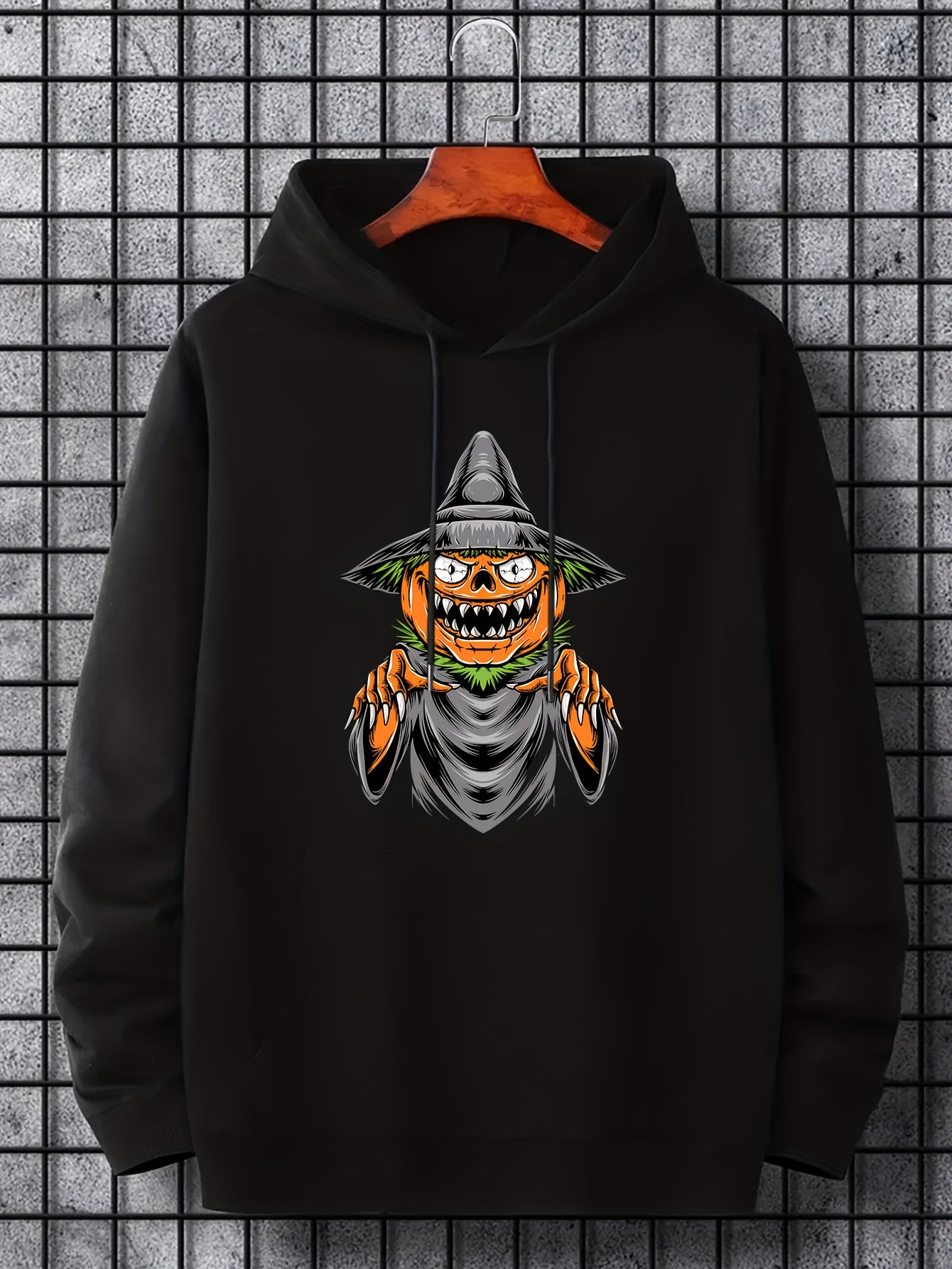 Men's Cartoon Pumpkin Graphic Hoodie Active Halloween Style