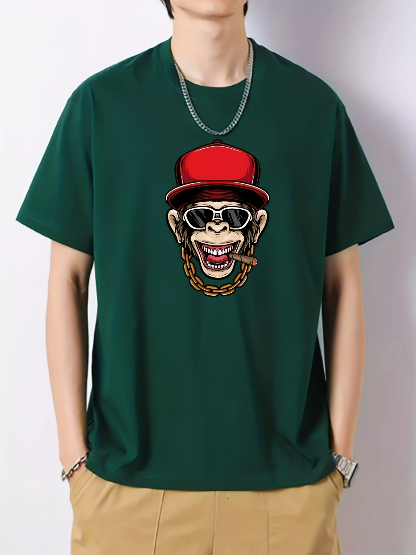 Men's Monkey Print Graphic Active T-shirt Crew Neck Casual Tee