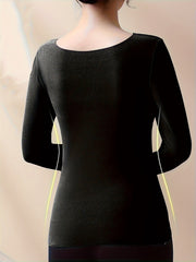 2pcs Contrast Mesh Thermal Tops V Neck Top Women's Lingerie