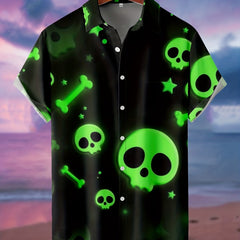 Men's Skull Pattern Short Sleeve Shirt for Outdoor Halloween Costume