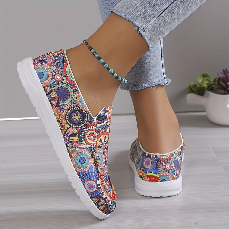 Women's Floral Slip-On Loafers Canvas Shoes Lightweight Casual Sneakers