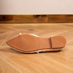 Tweed Ballet Flats Pointed Toe Faux Pearl Decor Slip On Work Flats