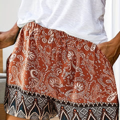 Boho Style Elastic Waist All Over Print Shorts