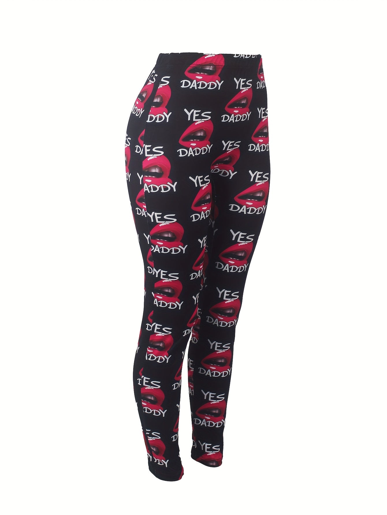 Casual Leggings Women's Plus Letter & Kiss Print Medium Stretch