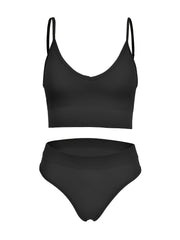 Solid Ribbed Bra & Panties Set Women's Underwear