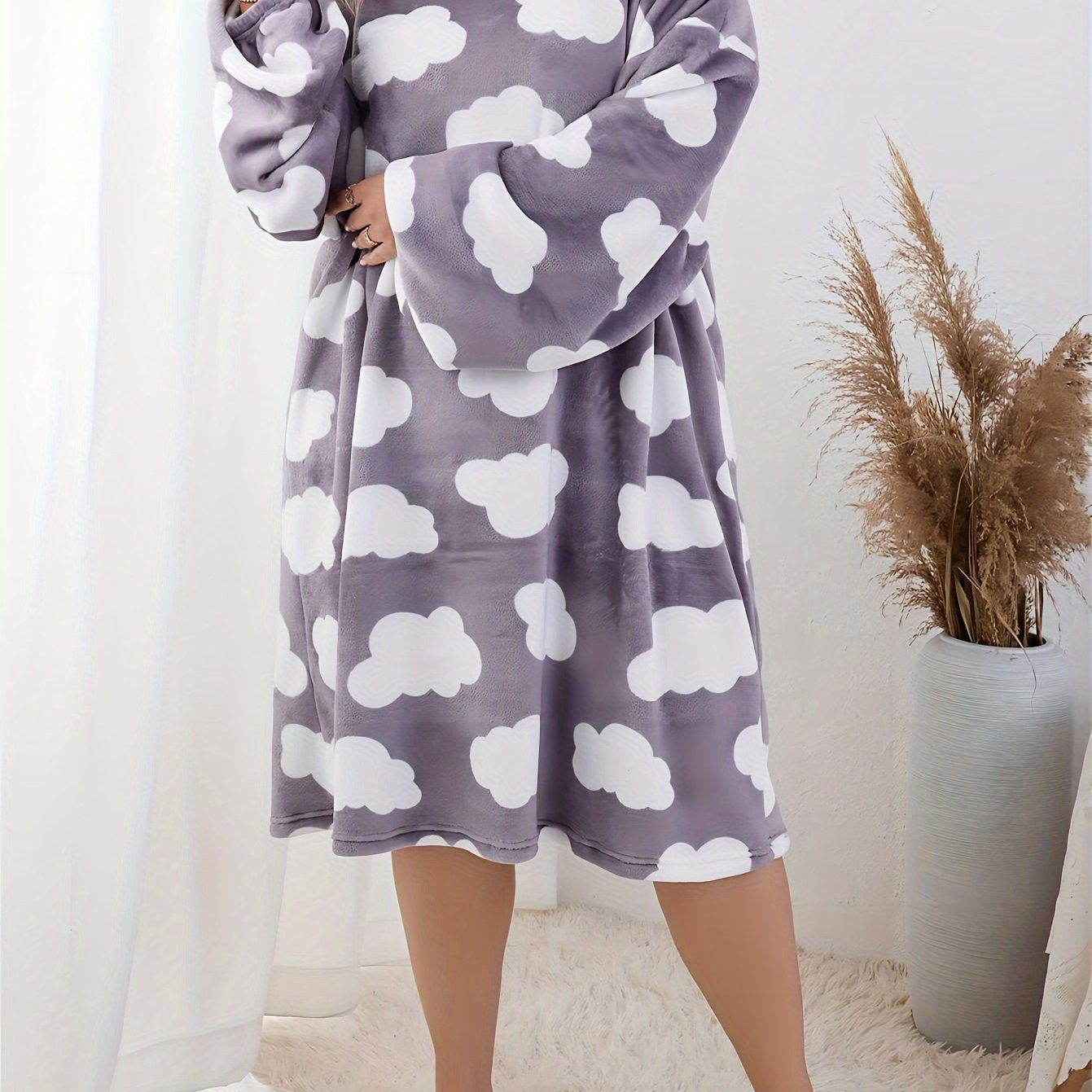 Cloud Pattern Hooded Oversized Blanket Loungewear Dress