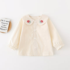 Girls Doll Collar Flower Graphic T Shirt Spring Autumn Long Sleeve Top
