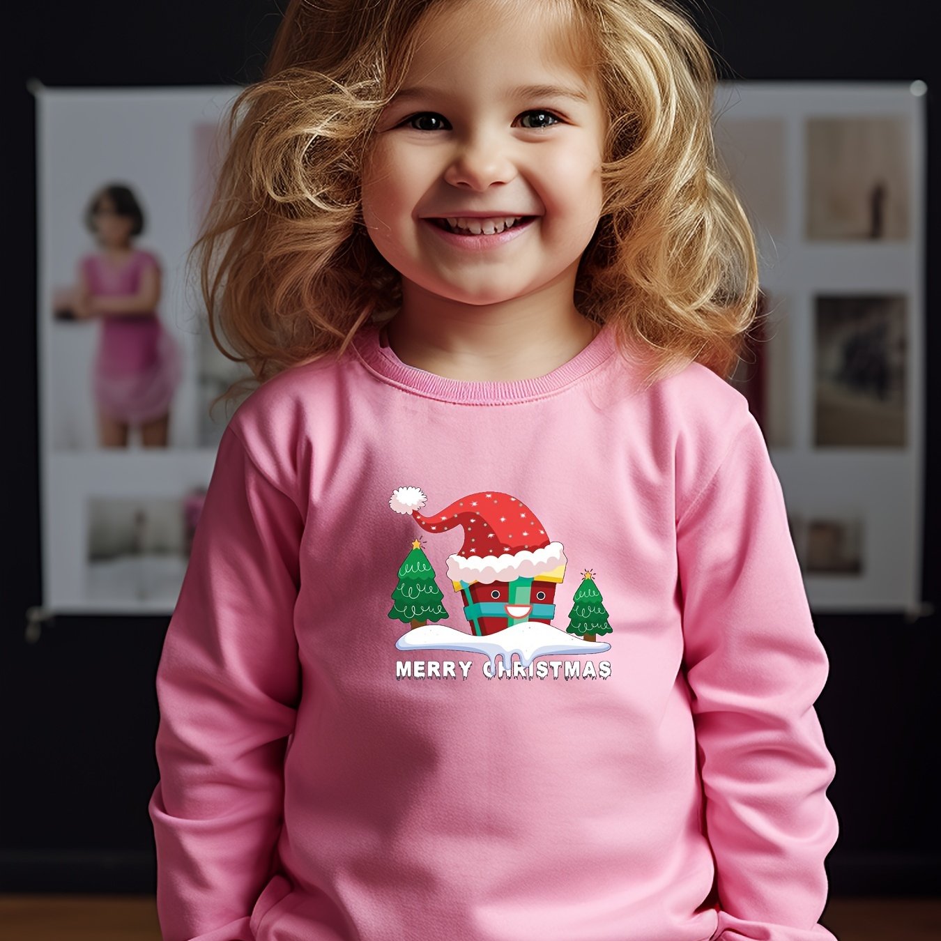Christmas Gift Graphic Crew Neck Long Sleeve Sweatshirt for Kids