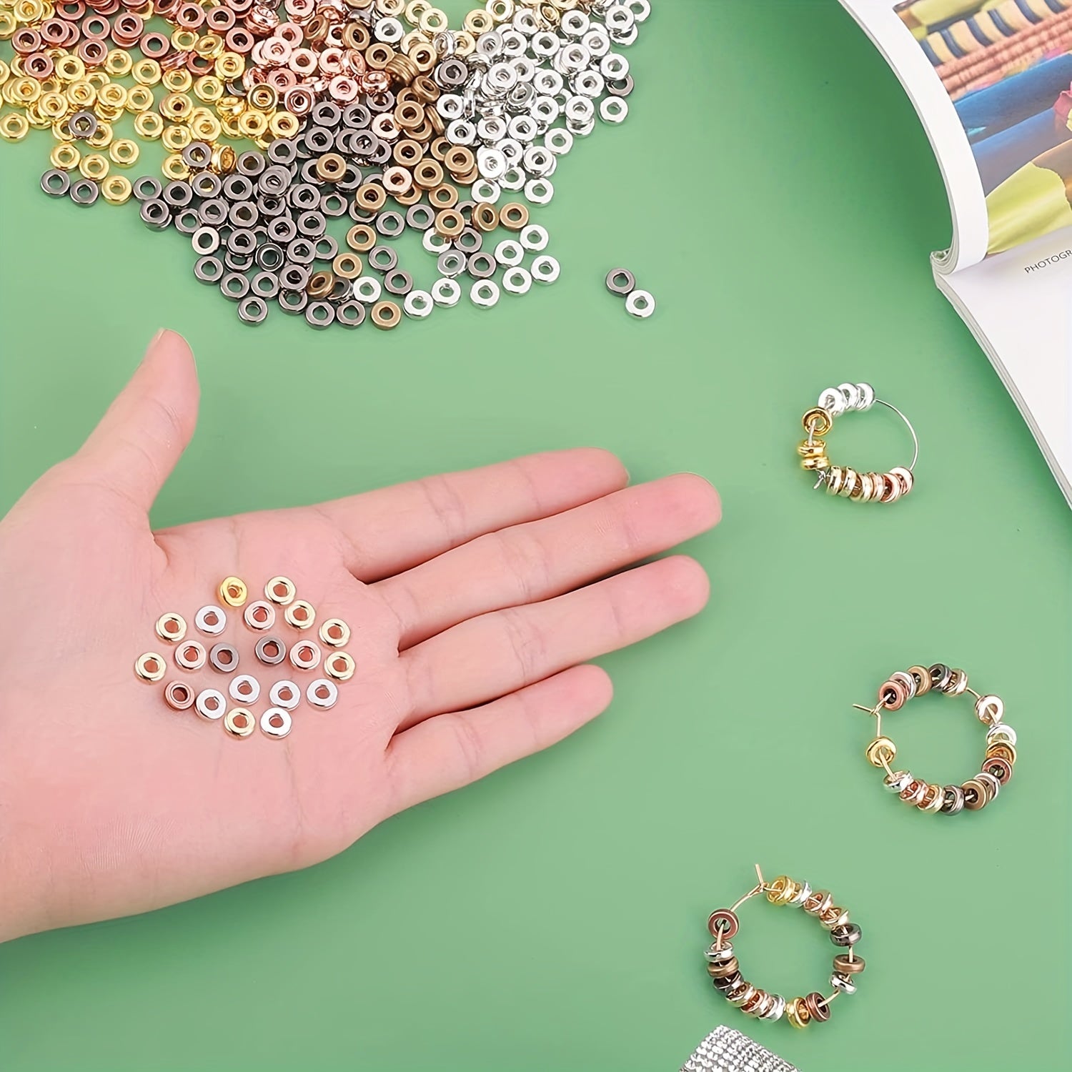 500Pcs 6mm Metal Flat Round Beads 8 Types Metallic Disc Spacer