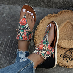 Rose & Leopard Print Thong Sandals Women