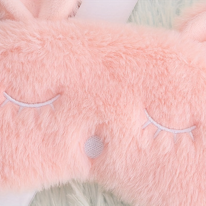 Rabbit Plush Embroidered Letters Eye Mask, Comfortable Strap