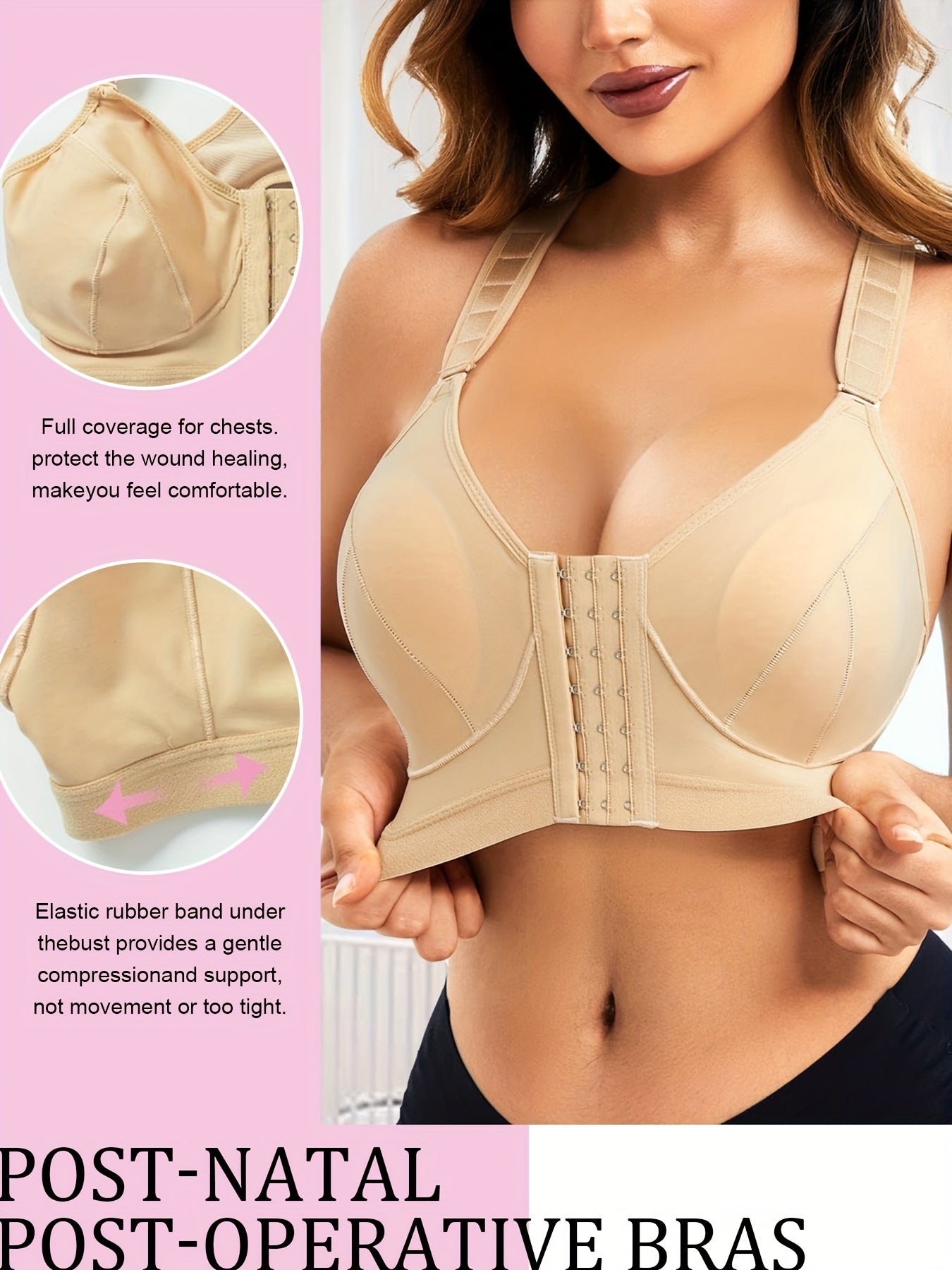 Front Buckle Support Bra with Wide Straps
