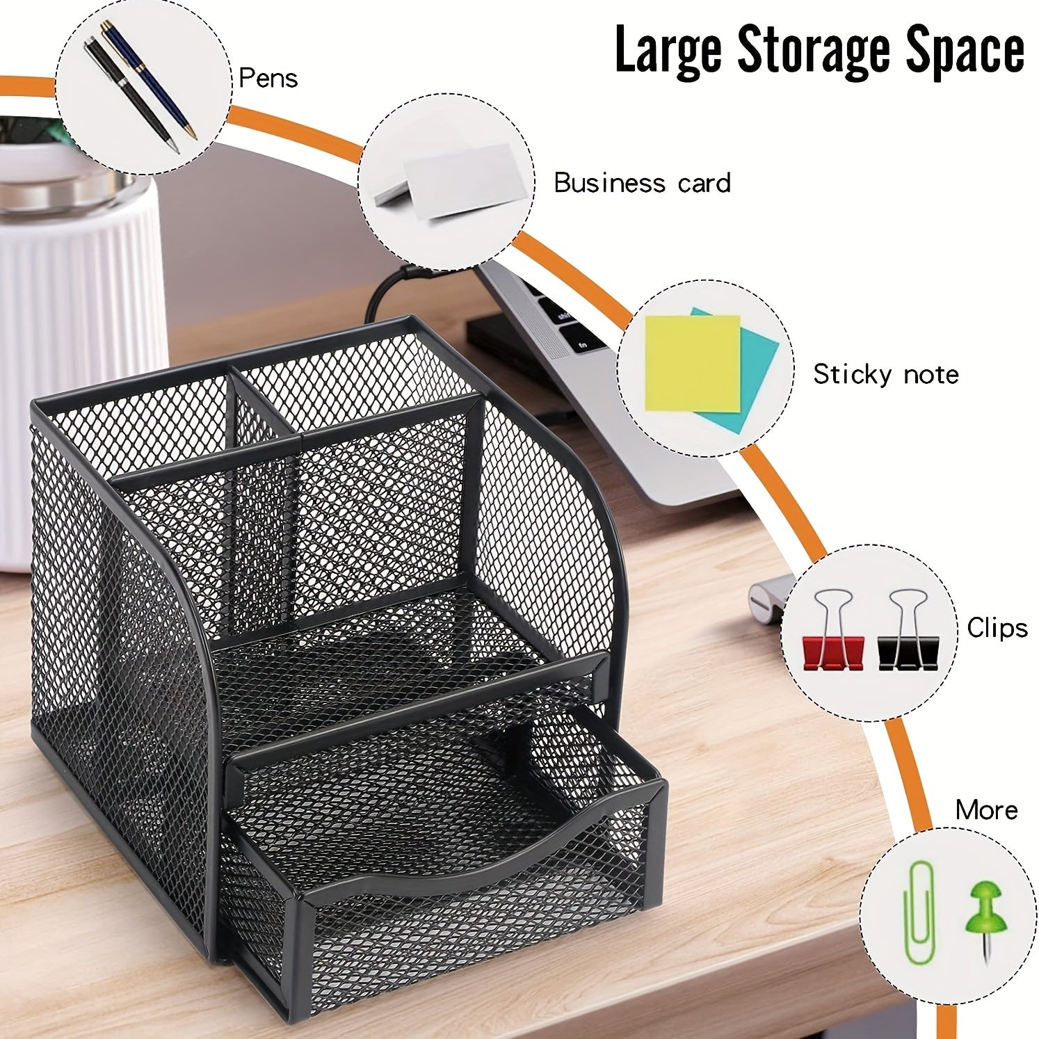 Metal Pen Holder Sticky Note Storage Box Desktop Drawer Type