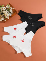 5 Pack Plus Size Sexy Heart Pattern Seamless Breathable Briefs Set