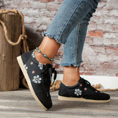 Floral Print Sneakers Lace Up Outdoor Shoes Lightweight Low Top