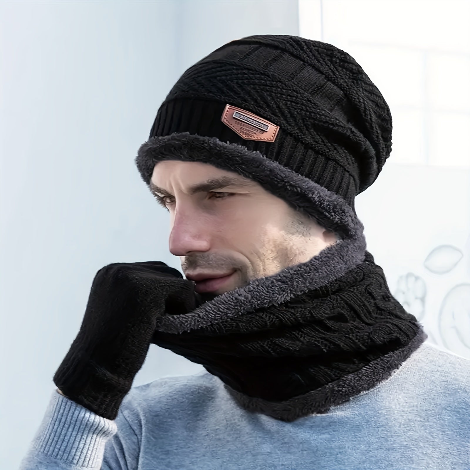 Striped Warm Winter Hats With Neck Scarf - Cycling Skiing Gear