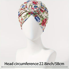 Flower Print Turban Beanie Pre Tied Head Wrap Women Chemo Cap