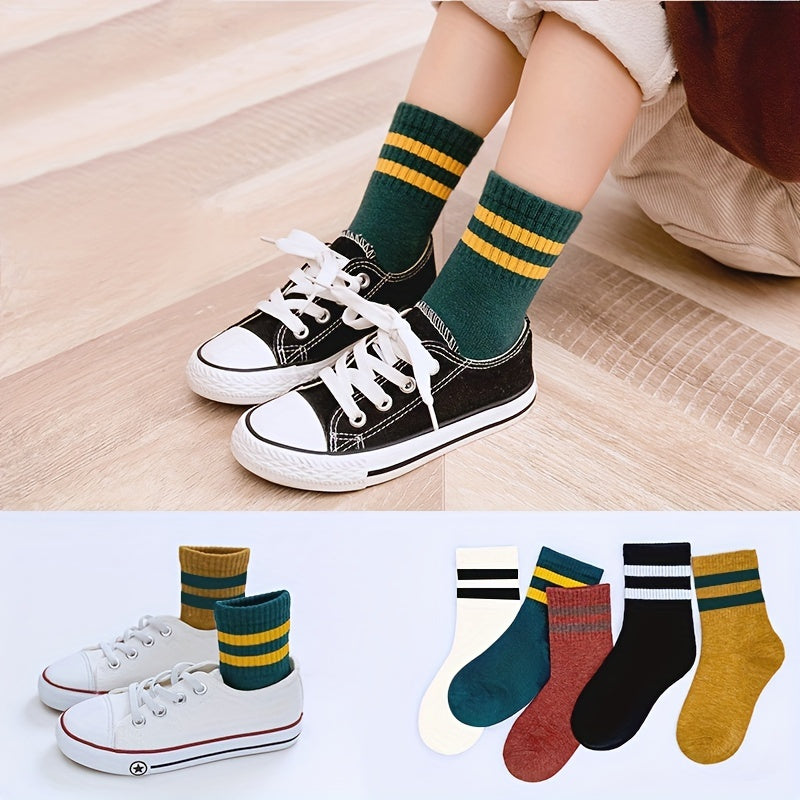 5 Pairs Girls Kids Breathable Comfy Sport Socks Striped Students Socks