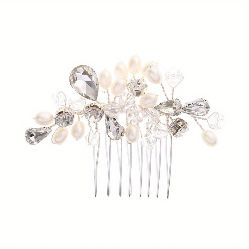 Crystal Faux Pearl Hair Comb Head Jewelry Insert Comb