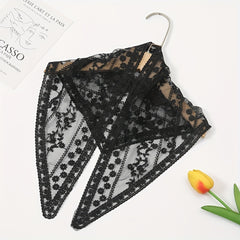 Lace Plaid Flower Triangle Scarf Women Neck Scarf Hollow Small Silk Neckerchief