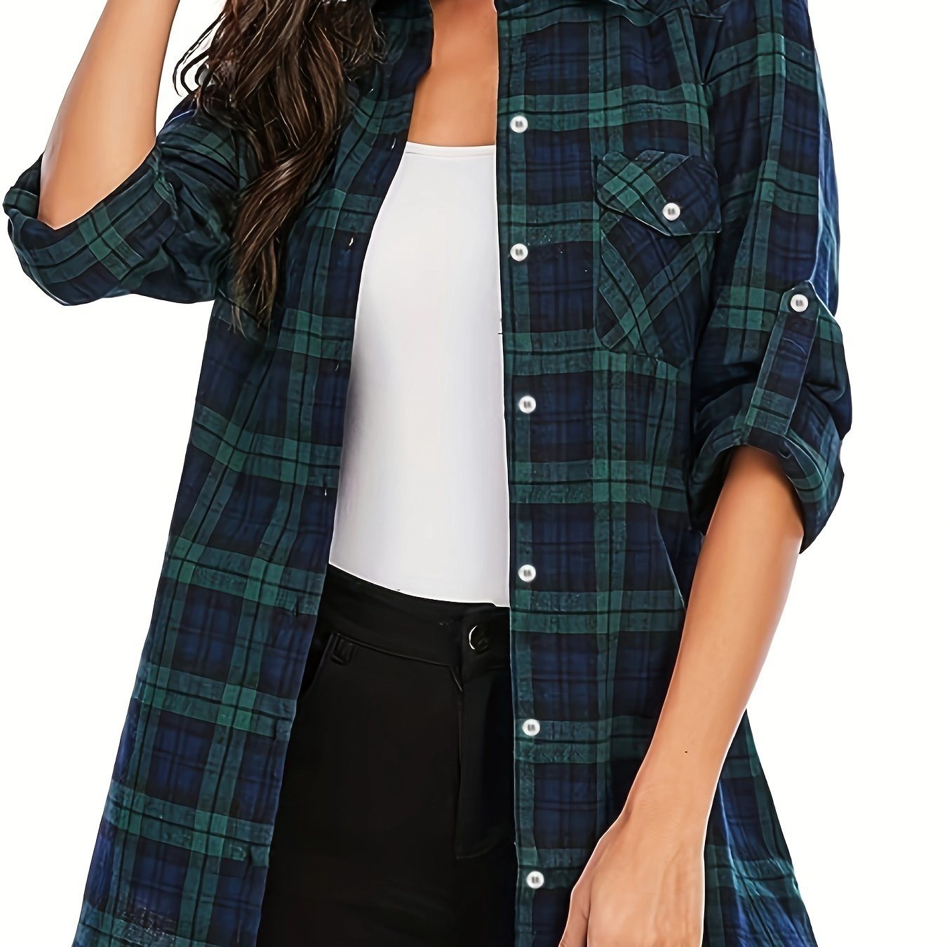 Plaid Print Button Up Long Sleeve Blouse