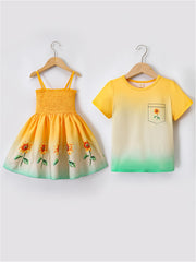 Sunflower Pattern Matching Dress & T-shirt Set for Siblings