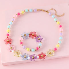 Kids Colorful Floral Beaded Bracelet Necklace Set