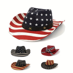 Vintage Flag Cowboy Hat Classic Western Style Sun Hat Unisex Straw Cowgirl Hat