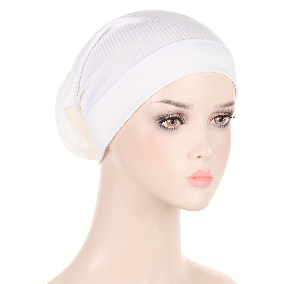 Solid Striped Inner Hijab Hat Soft Elastic Knit Beanie Women Turban