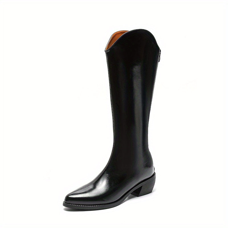 Women's Pointed Toe V Cut Mid-Calf Boots