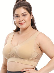 6 Pack Plus Size Seamless Wireless Bra Set High Stretch Hollow Mesh Lingerie