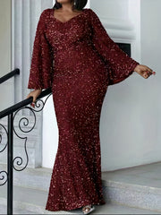 Glitter Sequin Mermaid Floor Length Evening Prom Dress