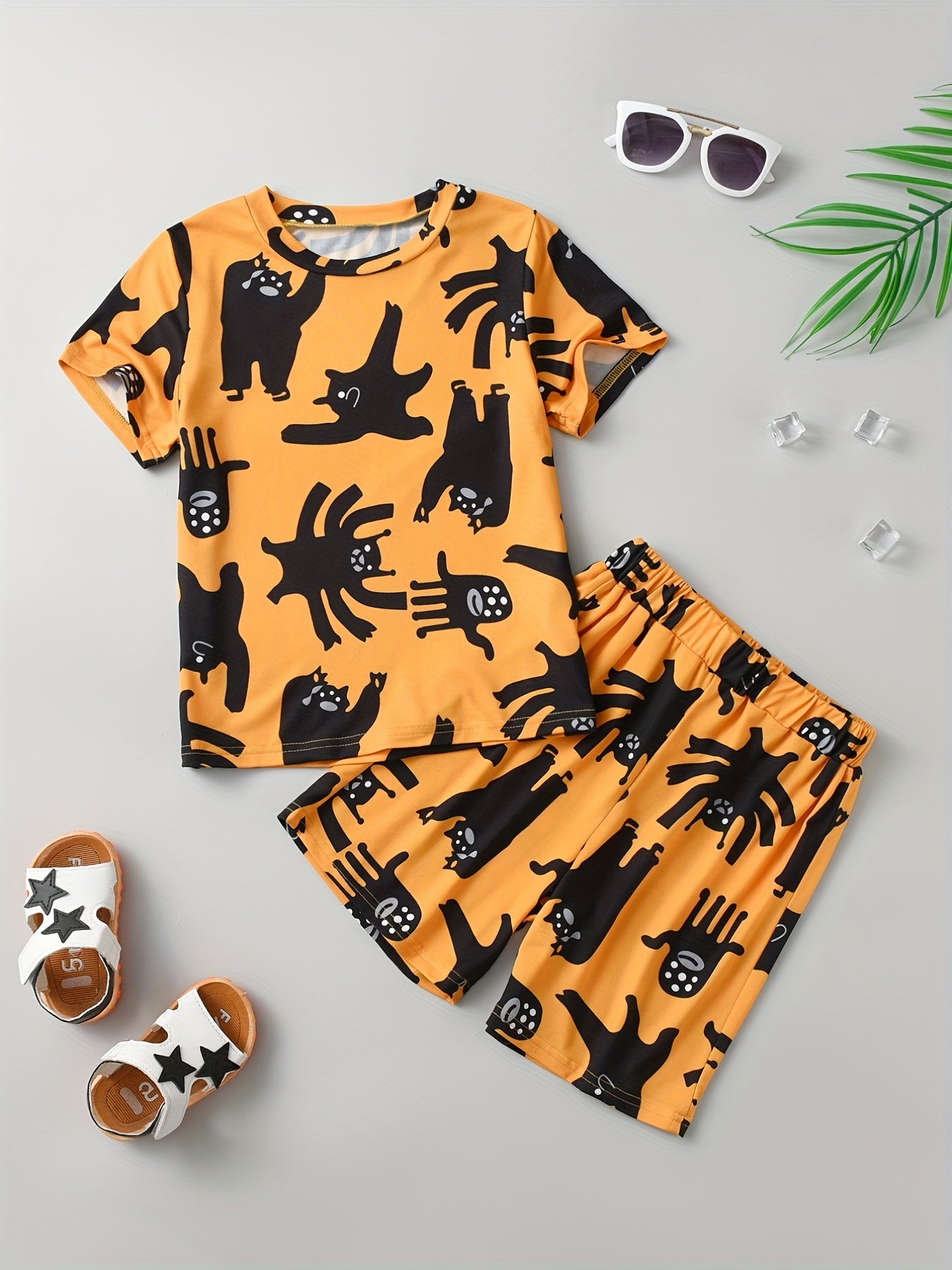 2pcs Boys Cartoon Graphic T Shirts & Shorts Set Kids Summer Clothes