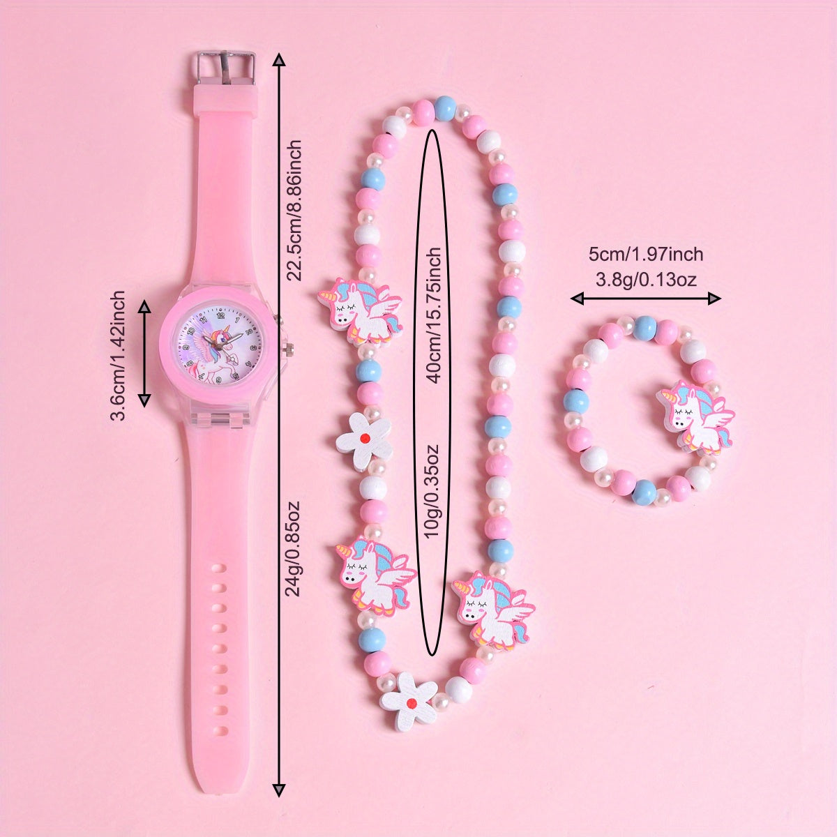 Girls' Pony Watch Set Soft Silicone Strap Luminous Quartz Wristwatch