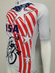 Flag And Biker Pattern Men's Short Sleeve Zip Up Cycling Jersey