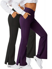 2 Pack Women's Plus Size Sports Pants Set Solid Wrap Wide Waistband Flared